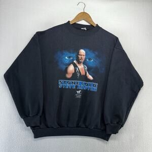 Vintage Stone Cold Sweatshirt Men's Large Black Faded WWF Crewneck Steve Austin